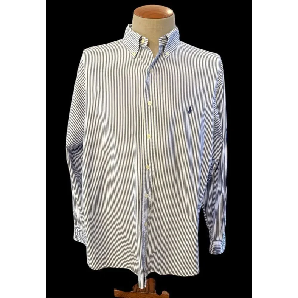 Ralph Lauren Classic Fit Stripe Button Down Shirt Sz. 17.5 Navy/White